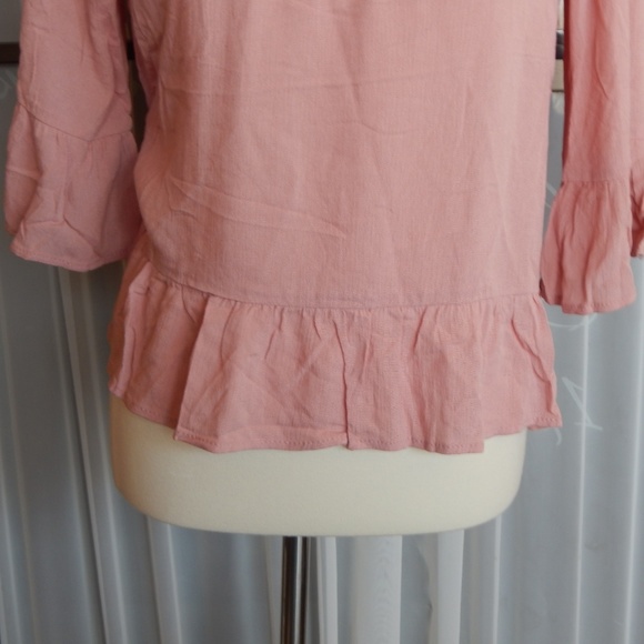 NWT WAYF Pink Off-the-Shoulder Blouse 3/4 Sleeve - Picture 2 of 7